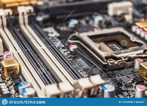 Moscow, Russia - 01.28..2020: RAM Slots on the Motherboard Close-up at ...