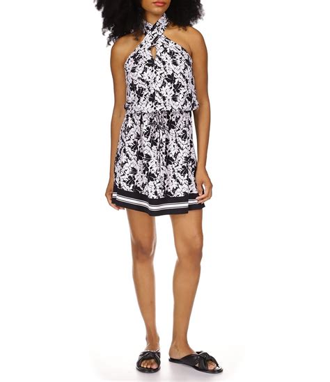 Michael Kors Printed Criss Cross Halter Neck Sleeveless Dress Dillards