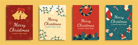 Merry Christmas 2024 Cover Brochure Set In Flat Design Poster Templates ...