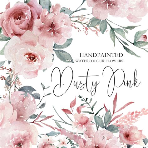 Dusty Rose Watercolor Florals Dusty Pink Watercolor Flowers Wedding