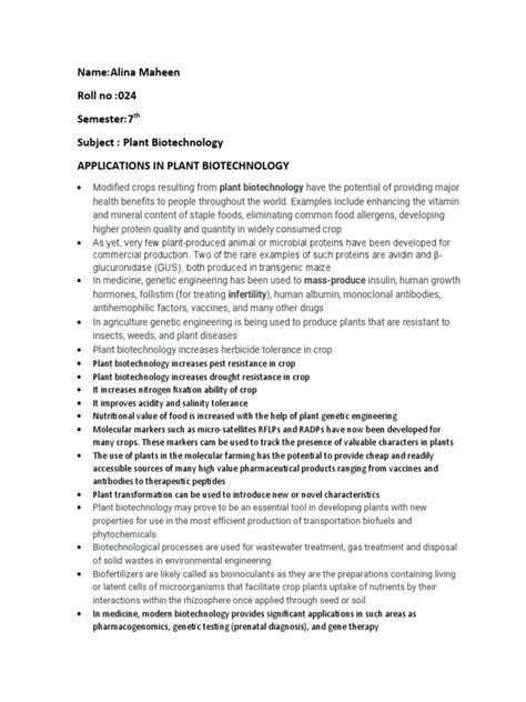 Applications of Plant Biotechnology: A Comprehensive Review of the ...