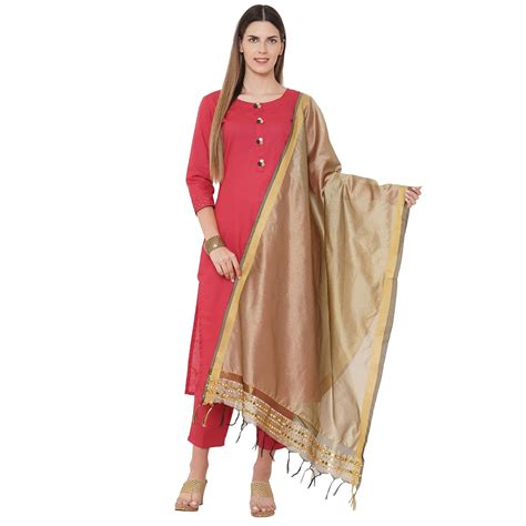 Buy Get Wrapped Golden Border Dupatta With Embroidery At Amazon In