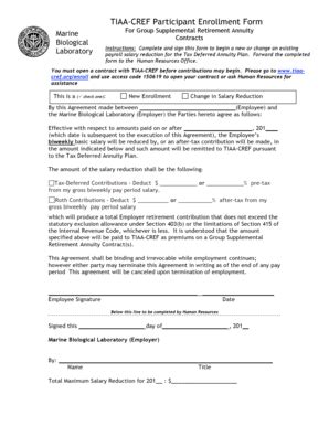 Fillable Online Mbl TIAA CREF Participant Enrollment Form Marine