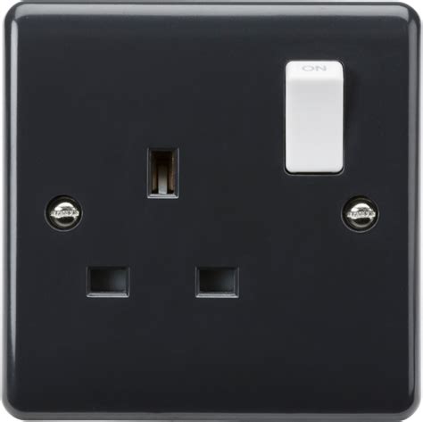 Knightsbridge Curved Edge Anthracite 13a 1 Gang Dp Switched Socket With White Rocker Part M