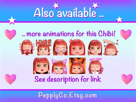 Animated Twitch Emote Kawaii Chibi Girl Pack Of Red Hair Green Eyes