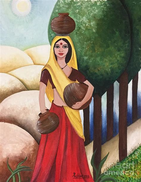 Indian Woman With Earthen Pots Painting By Pushpa Sharma Pixels