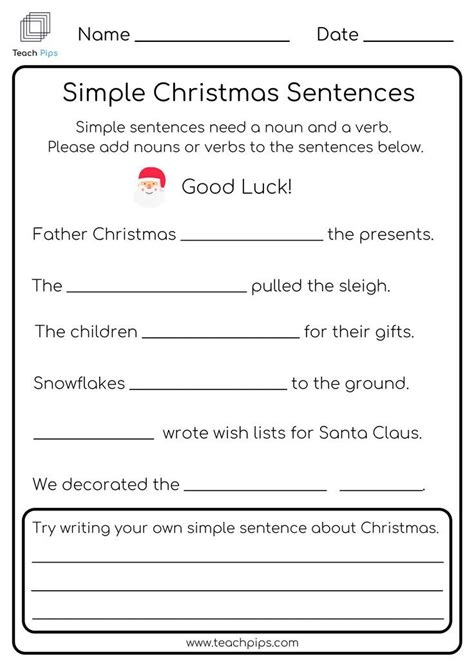 Simple Christmas Sentences Simple Sentences Activities Sentence