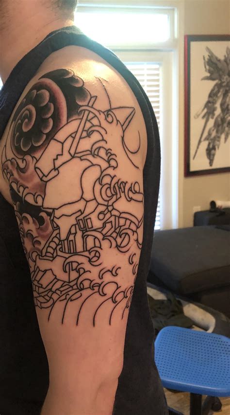 Start Of My Sazabi Tattoo Outline Complete And Some Shading Rgundam