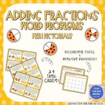 Adding Fractions Word Problems Tek A Tek H Task Cards