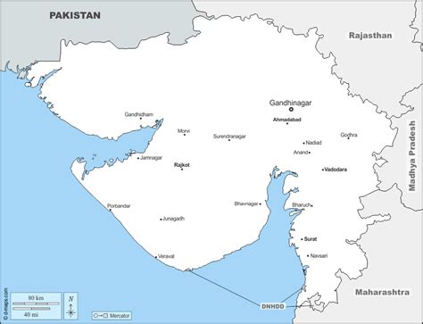 Gujarat free map, free blank map, free outline map, free base map ...