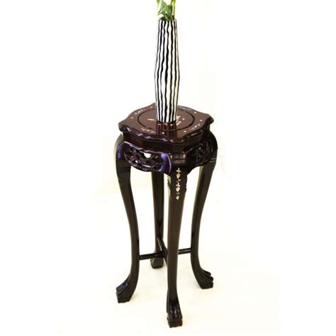 Solid Rosewood Handcrafted Curve Flower Stand With Mother Of Pearls