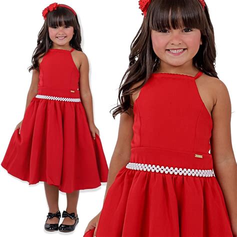 Vestido Festa Infantil Vermelho - vestido vermelho infantil festa com perolas rodado 4 a 6 a 8 anos ...