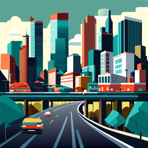 Paisaje urbano con ilustración vectorial de carreteras y ciudades