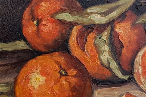 Proantic Huile Sur Panneau Nature Morte Aux Oranges Par Claude Rayol