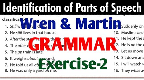 Wren And Martin English Grammar Exercise Solution Parts Of Speech