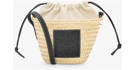 Loewe X Paula S Ibiza Pochette Logo Patch Raffia And Leather Basket Bag