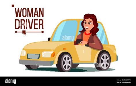 Woman Driver Vector Sitting In Modern Automobile Buy A New Car