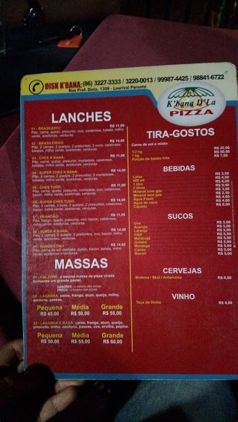 Menu At Kbana DLa Pizza Pizzeria Teresina