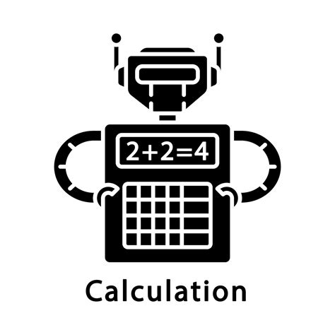 Calculation glyph icon. Complex math calculations. Robot holding