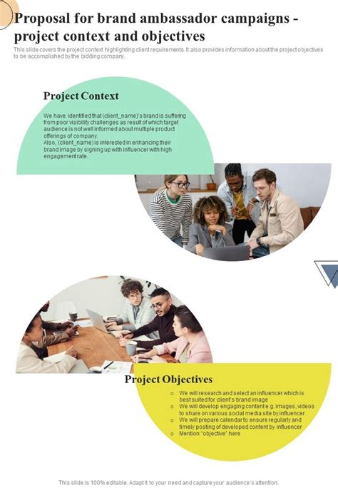 Proposal For Brand Ambassador Project Context And Objectives One Pager