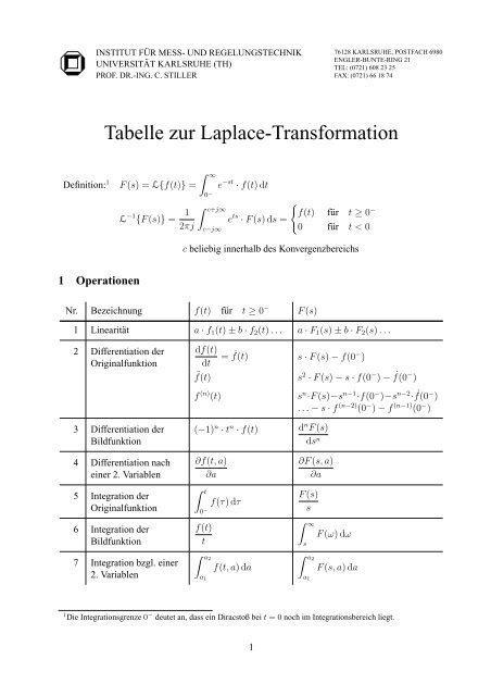 Tabelle Zur Laplace Transformation