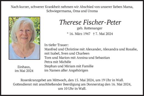 Traueranzeigen Von Therese Fischer Peter Trauer Merkur De