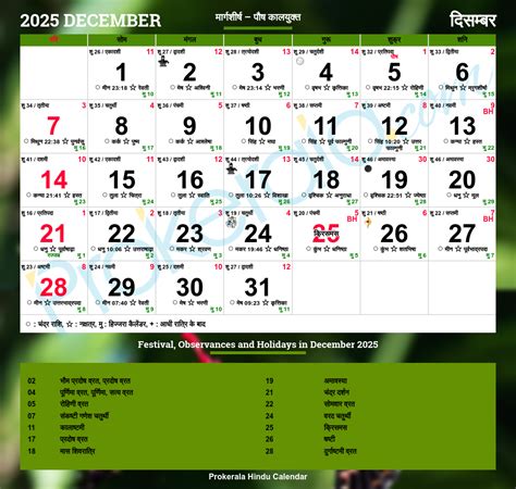 Hindu Calendar 2025, December