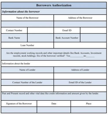 Borrowers Authorization Form Sample Forms