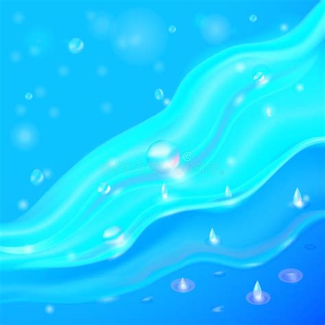 Vector Blue Background With Flows And Drops Of Crystal Clear Water