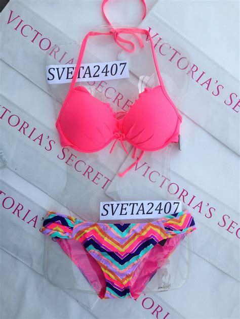 New Sexy Victorias Secret Neon Hot Pink Chevron Fabulous Push Up