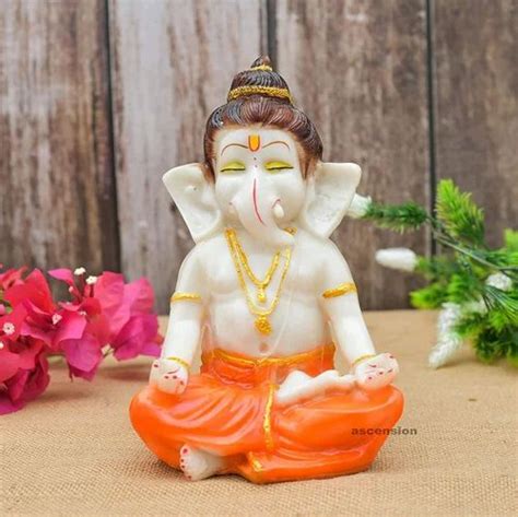 Ascension Handcrafted White Ochre Beautiful Lord Bappa Ganesha Ganpati Ganesh ji Statue Idol at ...