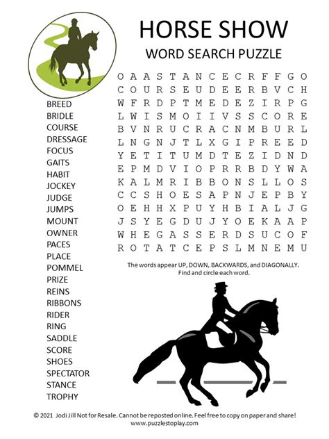 Free Printable Horse Word Searches - Word Search Maker