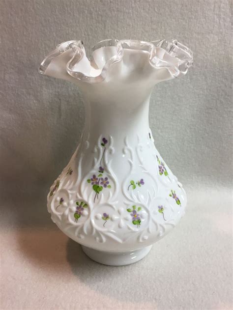 Fenton Tall Hand Painted Silver Crest Spanish Lace Vase Etsy Lace