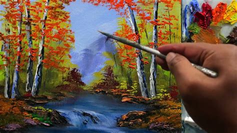 Acrylic Landscape Painting In Time Lapse Autumn Forest Trees And Lake