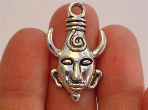 8 Antique Silver Demon Protection Amulet Charms Ref Sc376