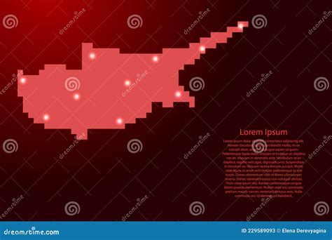 Cyprus Map Silhouette From Red Square Pixels And Glowing Stars Vector