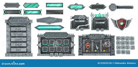 Stone Fantasy Game User Interface Set Vector Ui Medieval Rock Panel