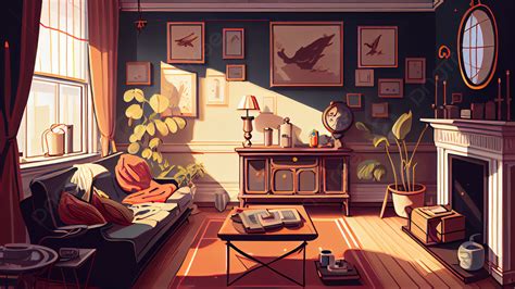 Living Room Sunset Illustration Background Living Room Sunshine Sofa