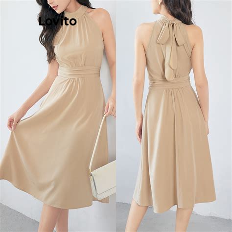 Lovito Vestido Casual Simples Franzido Para Mulheres L105md531 Shopee