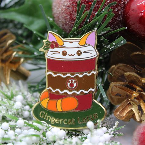 Cute Kitty Cat Gingerbread Latte Enamel Pin — Kimchi Kawaii