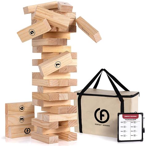 Giant Wooden Tumbling Timbers With Storage Bag Hard Wood Block Stacking