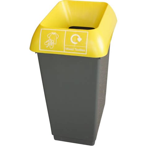 Bison 50l Recycling Bin With Yellow Lid Textiles Sticker Janpal Uk