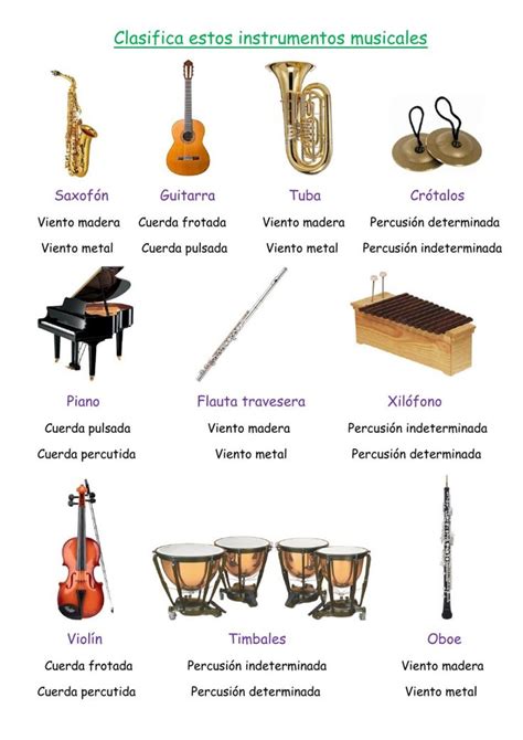 An Image Of Musical Instruments That Are Labeled In Spanish And English