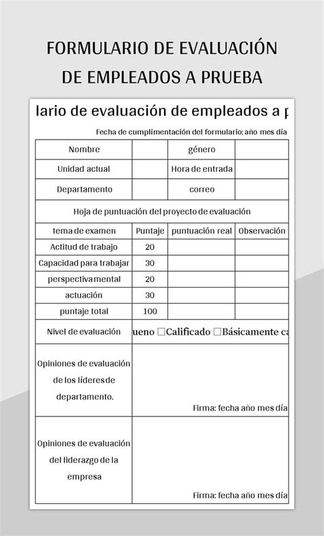 Plantilla De Excel Formulario De Evaluaci N De Empleados A Prueba Y