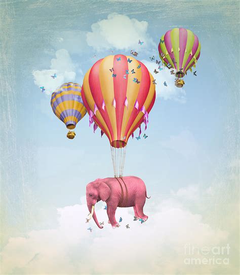 Pink Elephant In The Sky With Balloons Digital Art By Ganna Demchenko