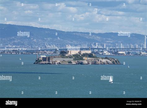 A View Of Alcatraz Island From Golden Gate Bridge San Francisco With