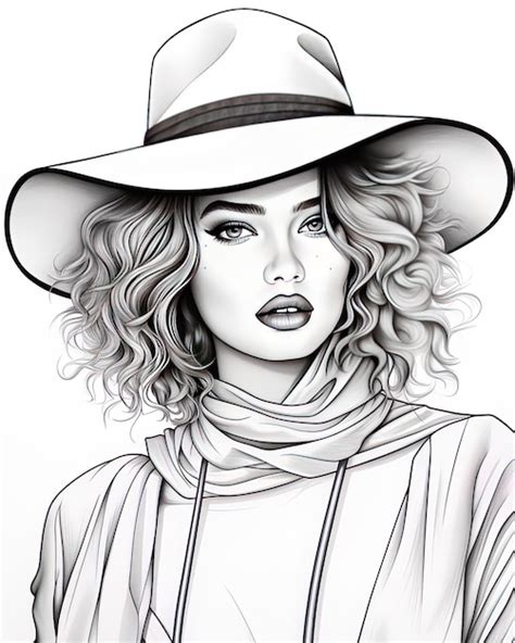 A Drawing Of A Woman Wearing A Hat With A Hat On It Premium AI