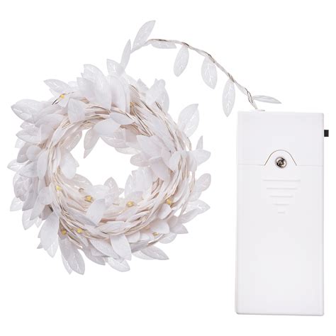 Str La Led Lighting Chain With Lights Battery Operated Leaf White