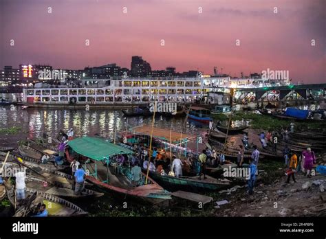 Passenger Ferries And Small Boats On The Buriganga In Old Town Dhaka