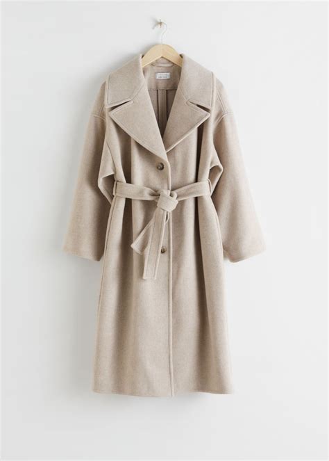 Oversized Wool Blend Belted Coat Tailored Wool Blend Belted Coat With